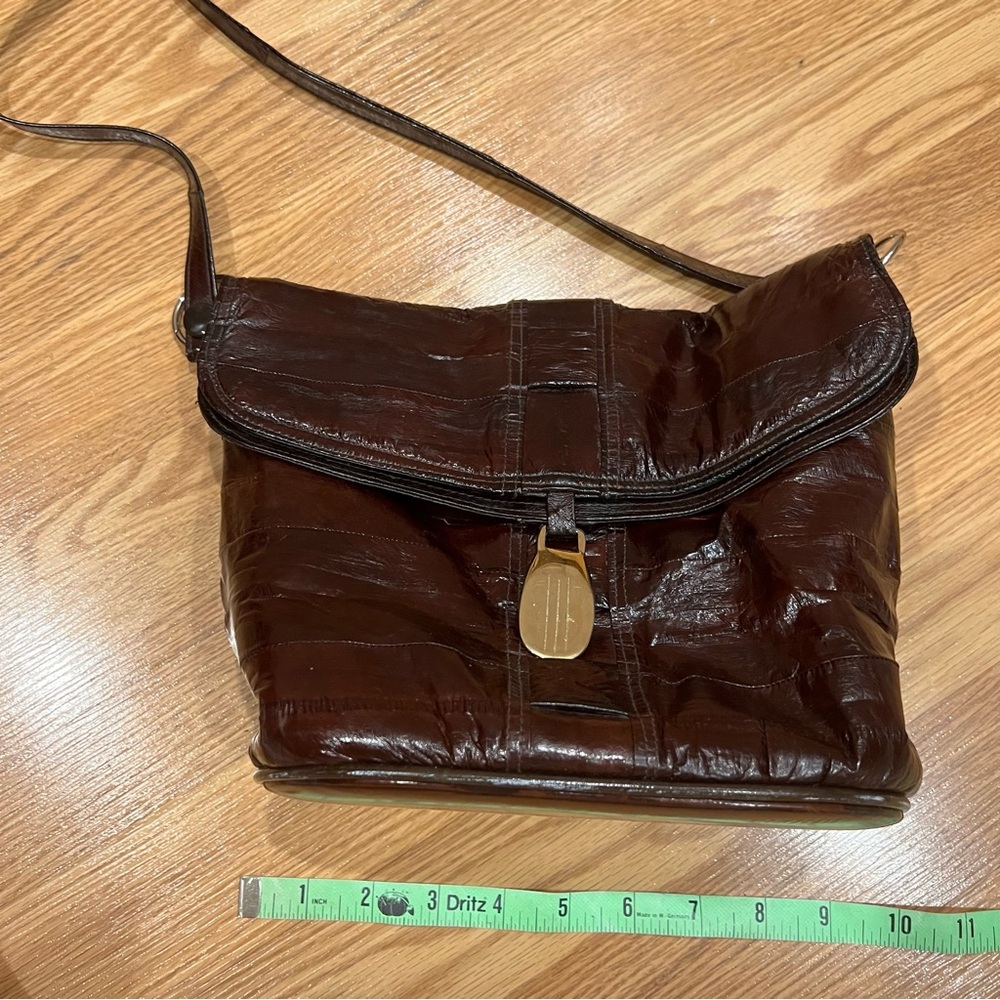 Vintage cognac brown Eel Skin Leather Shoulder Bag made in Korea - Picture 9 of 9